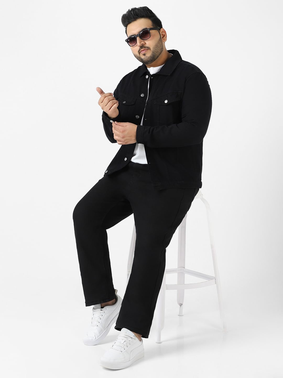 Urbano Plus Men's Black Regular Fit Washed Full Sleeve Denim Jacket (plusjaktp-denim-black-4xl) - Image 3