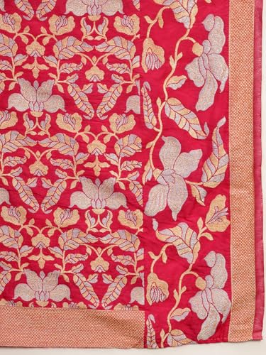 KISHORI Womens Pure Banarasi Silk Saree with Bandhani & Floral Zari Weaving with Unstitched Blouse - Image 6