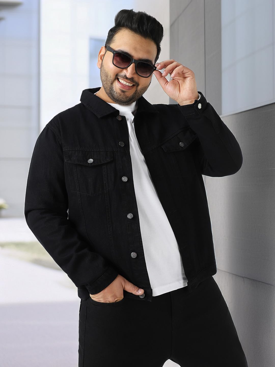 Urbano Plus Men's Black Regular Fit Washed Full Sleeve Denim Jacket (plusjaktp-denim-black-4xl) - Image 7