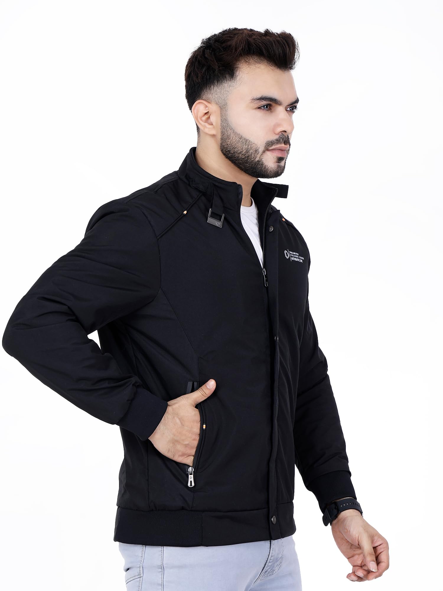 Dolllar Jackets for Men Stylish latest Casual Zipper Bomber Winter Jacket Full Sleeve Water Resistant Jacket for Men Non Reversible Black - Image 4
