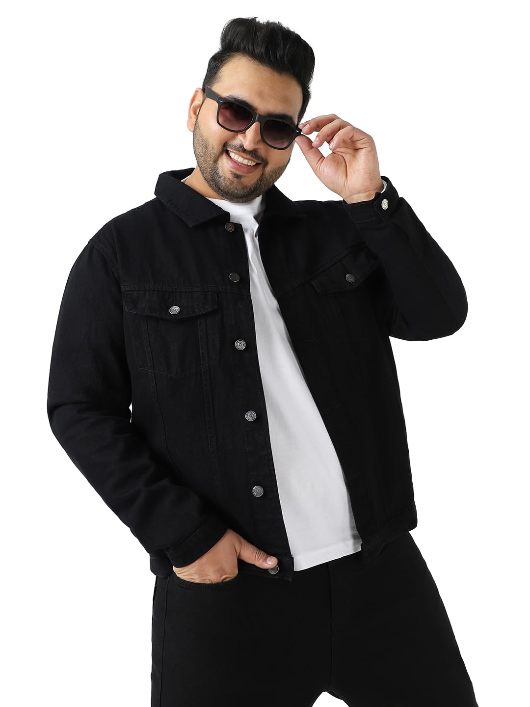 Urbano Plus Men's Black Regular Fit Washed Full Sleeve Denim Jacket (plusjaktp-denim-black-4xl)