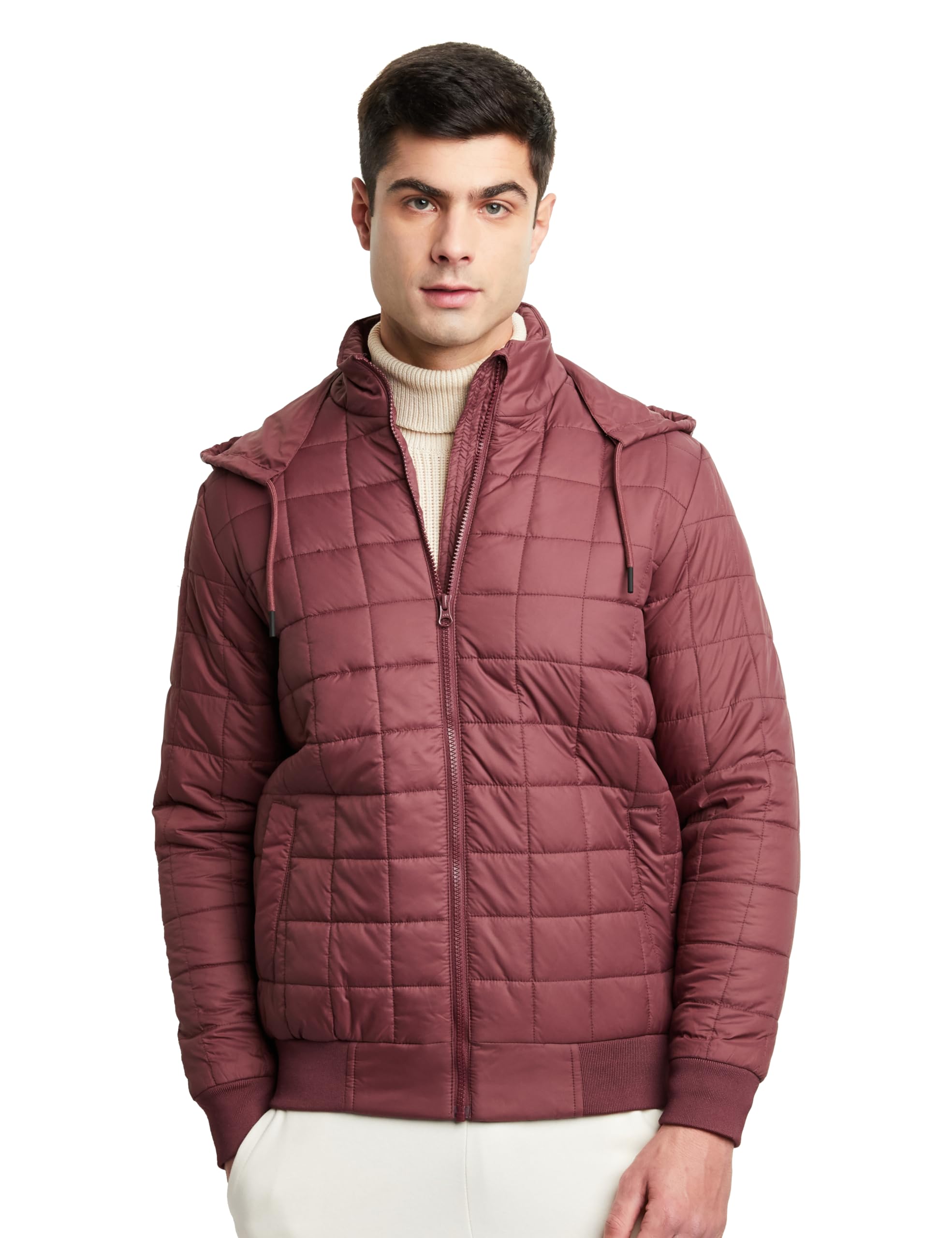 Symbol Mens Polyester Standard Length Quilted Jacket (Aw22-Sy-Qb-Jk-01_Wine_Xl)