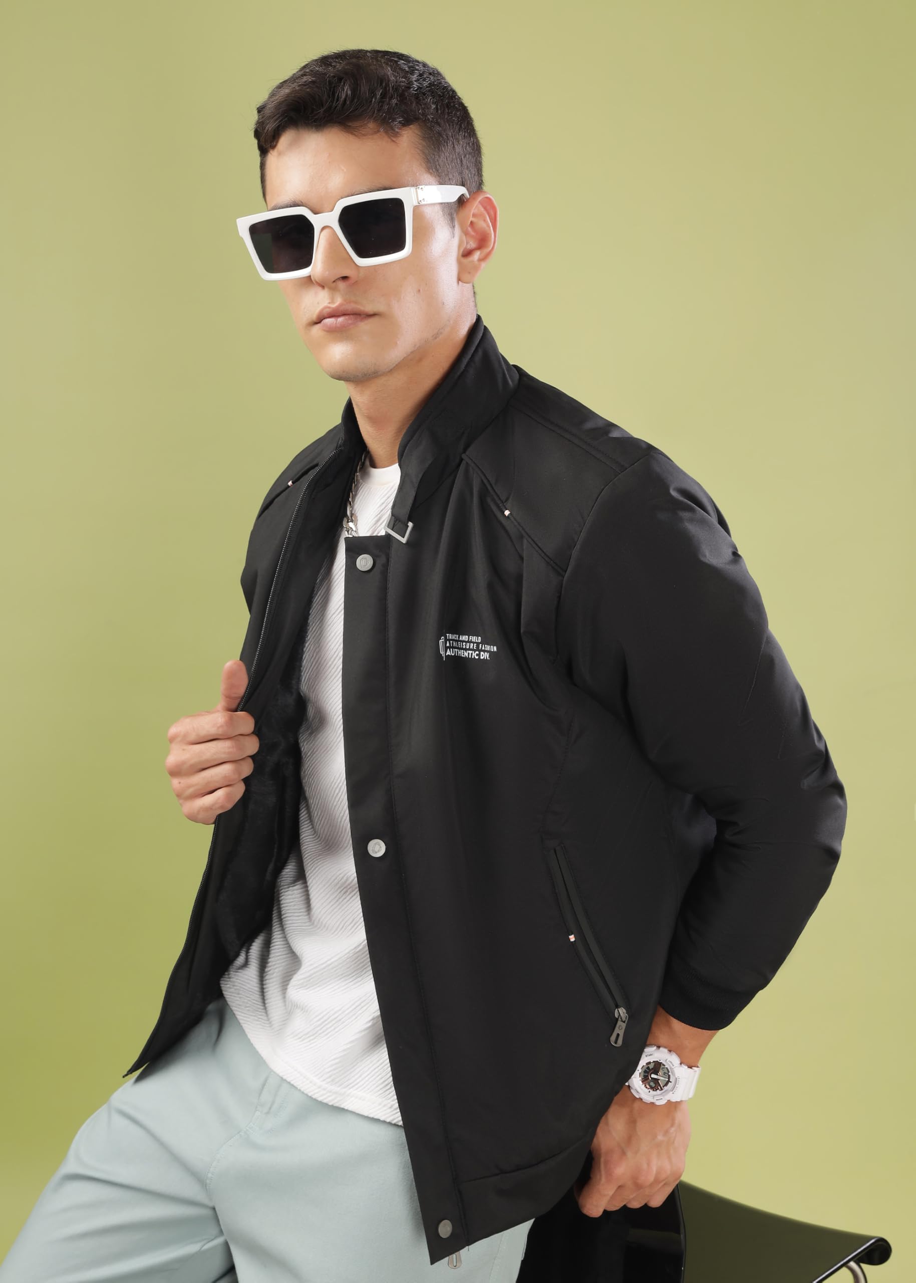 Dolllar Jackets for Men Stylish latest Casual Zipper Bomber Winter Jacket Full Sleeve Water Resistant Jacket for Men Non Reversible Black - Image 3