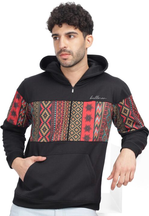BULLMER Trendy Colourblock Fleece Hooded Neck Regular Hoodie Sweatshirt for Men/Black/XX-Large
