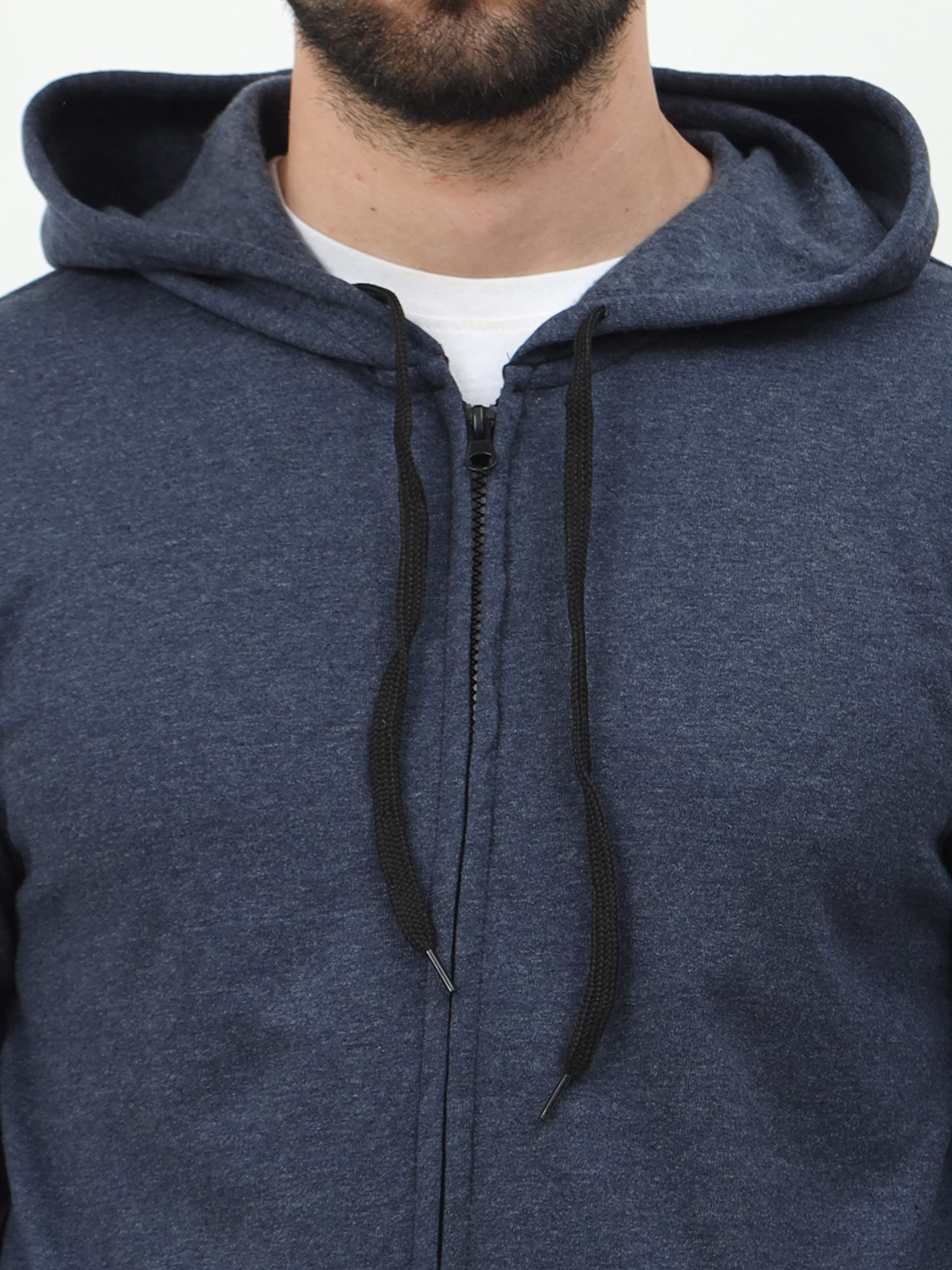 Wafaa Men's Cotton Plain Hooded Neck Full Zipper Navy Melange Color Sweatshirt Hoodies with Kangaroo Pocket XL Size - Image 2