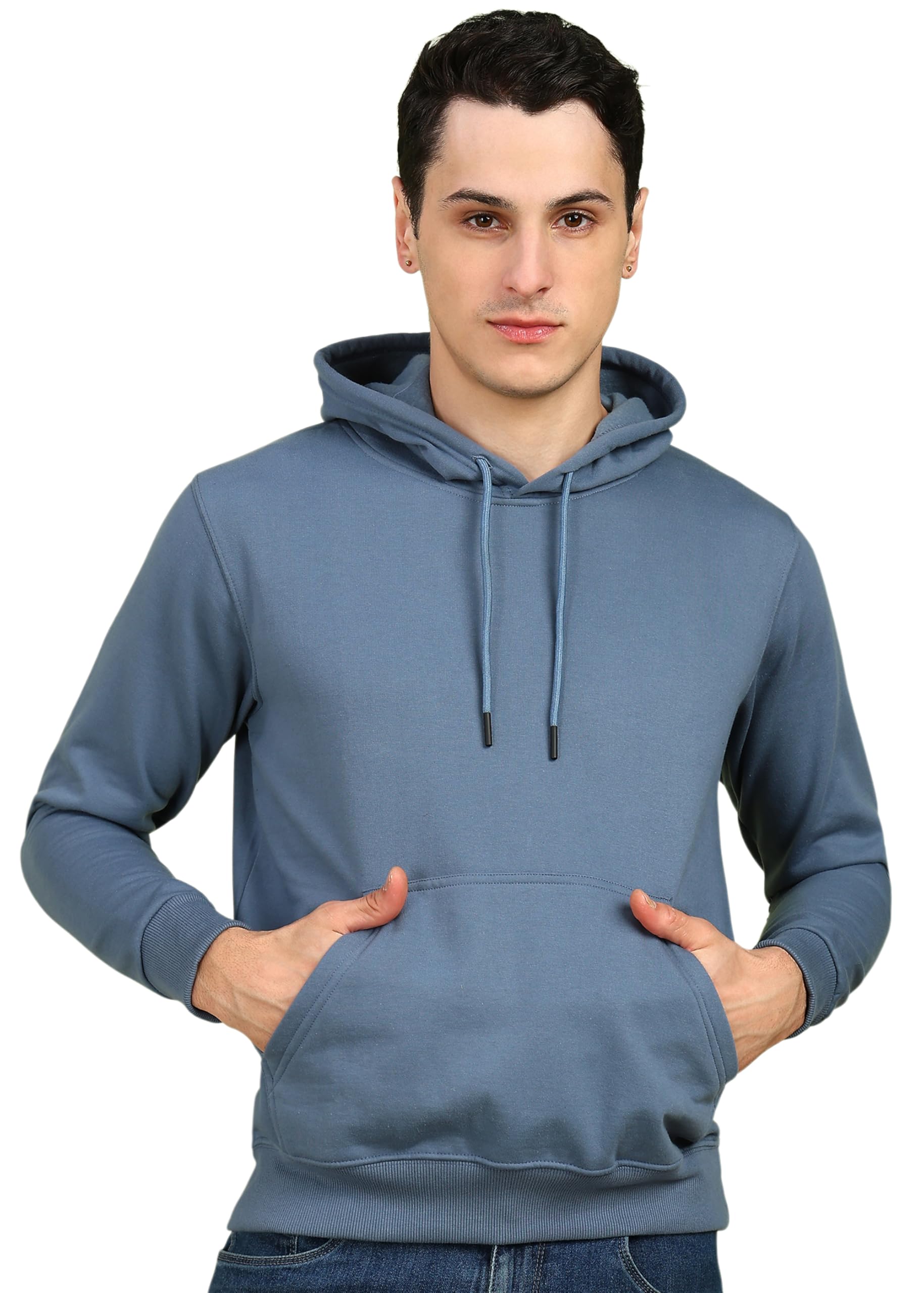 Alan Jones Clothing Men’s Solid Hooded Sweatshirt | Drawstring Hood, Kangaroo Pocket, Ribbed Hem | Regular Fit | Sizes S–5XL | Multiple Colors (Persian Blue_L)