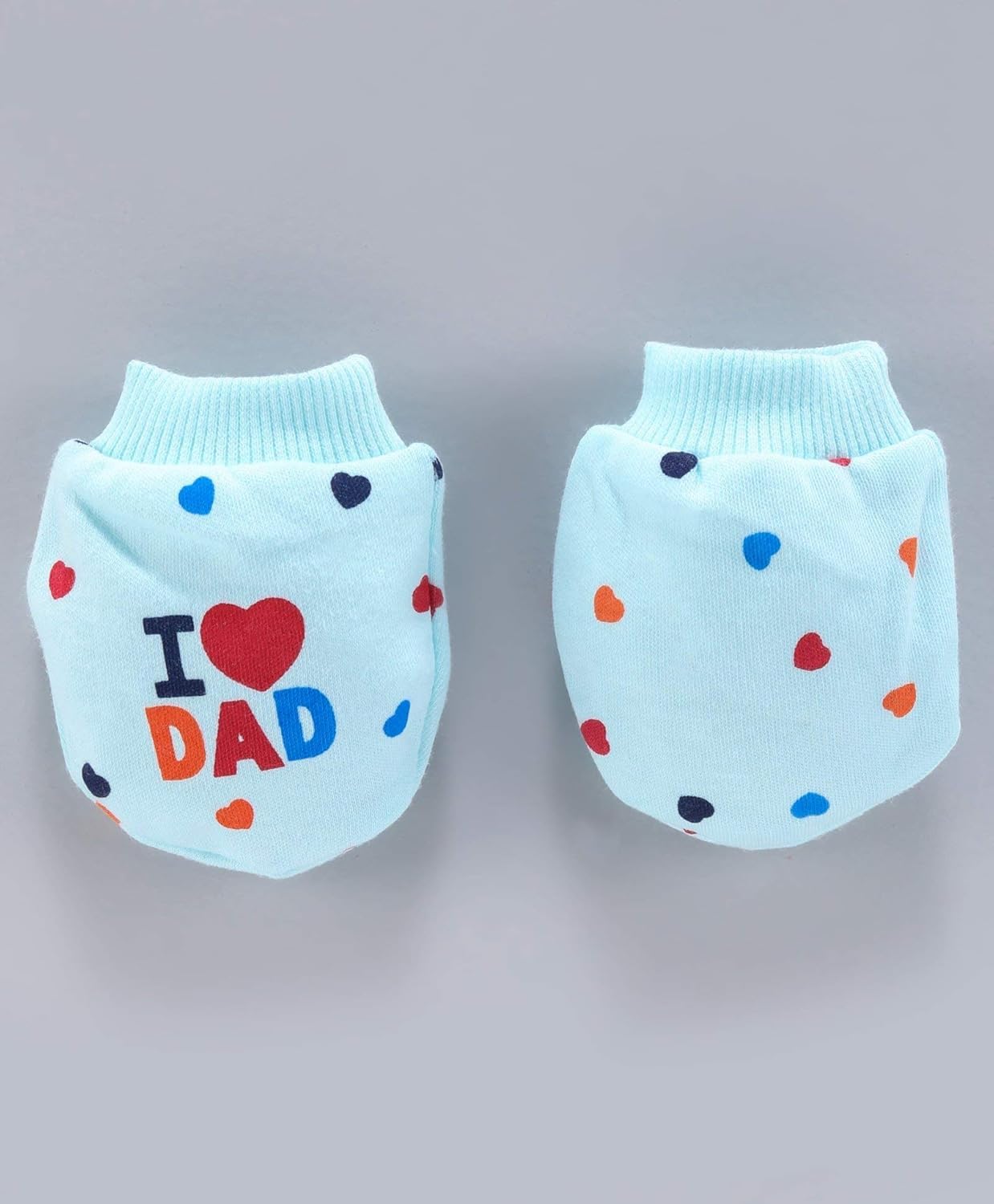CUTEABLY Baby Cotton Mittens & Booties Set I Love Dad & Mom Print, 0-12 Months, Unisex (Baby, Blue, 0-12 Months) - Image 3