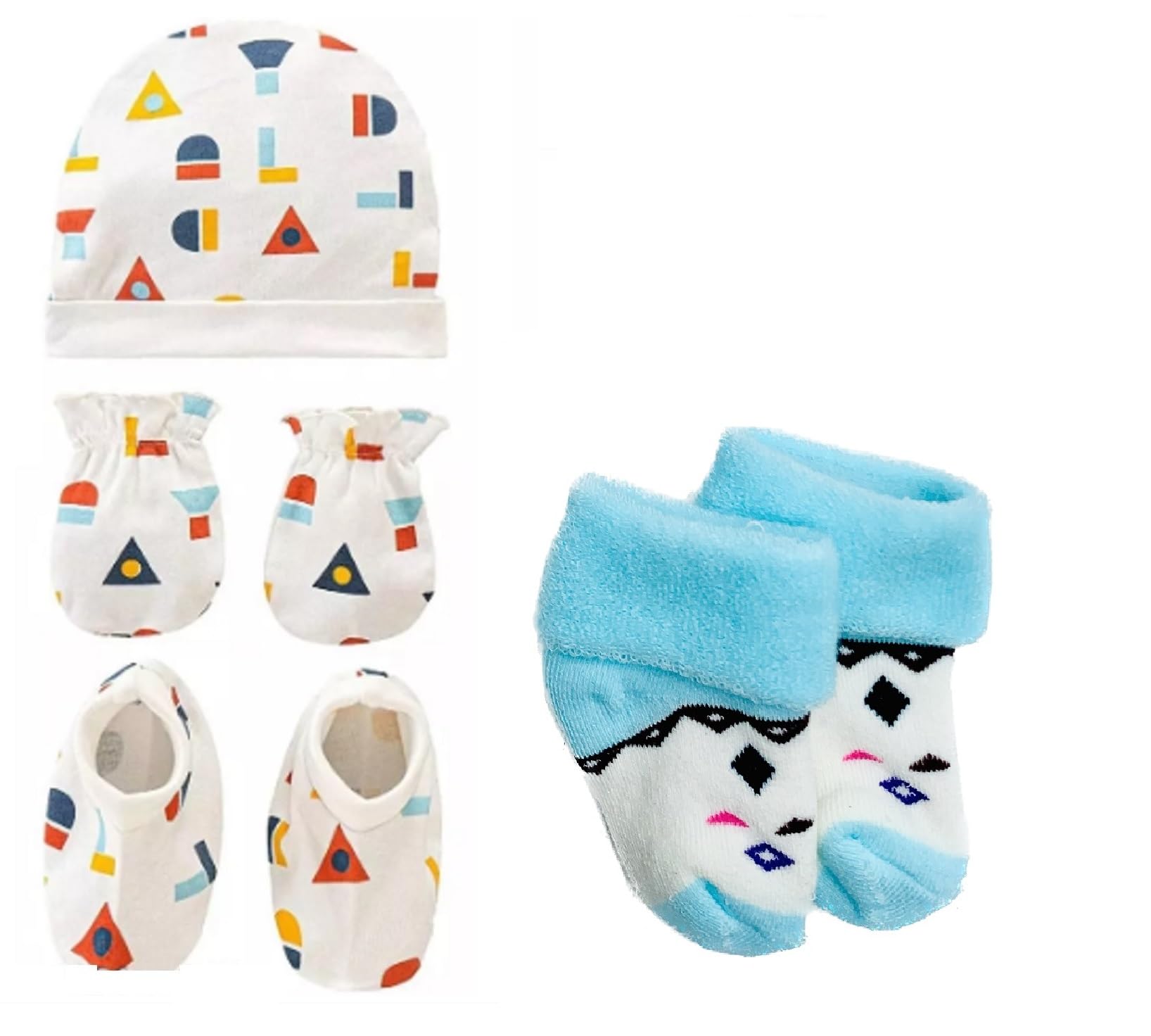 Wavva® Baby Boys Girls Multicolour Cap Booties Mittens and Baby Ankle Socks (0-6 Months) Quality Product Only. (1)