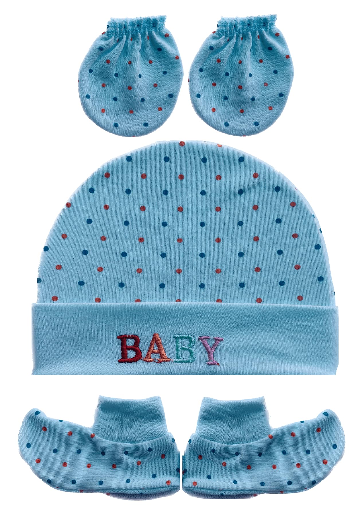 Wavva® Soft Cotton Printed Mitten Gloves Cap Booty Set for New Born Baby (Assorted Colours,0-6 Months) Multicoloured Hand Gloves and Socks (1)