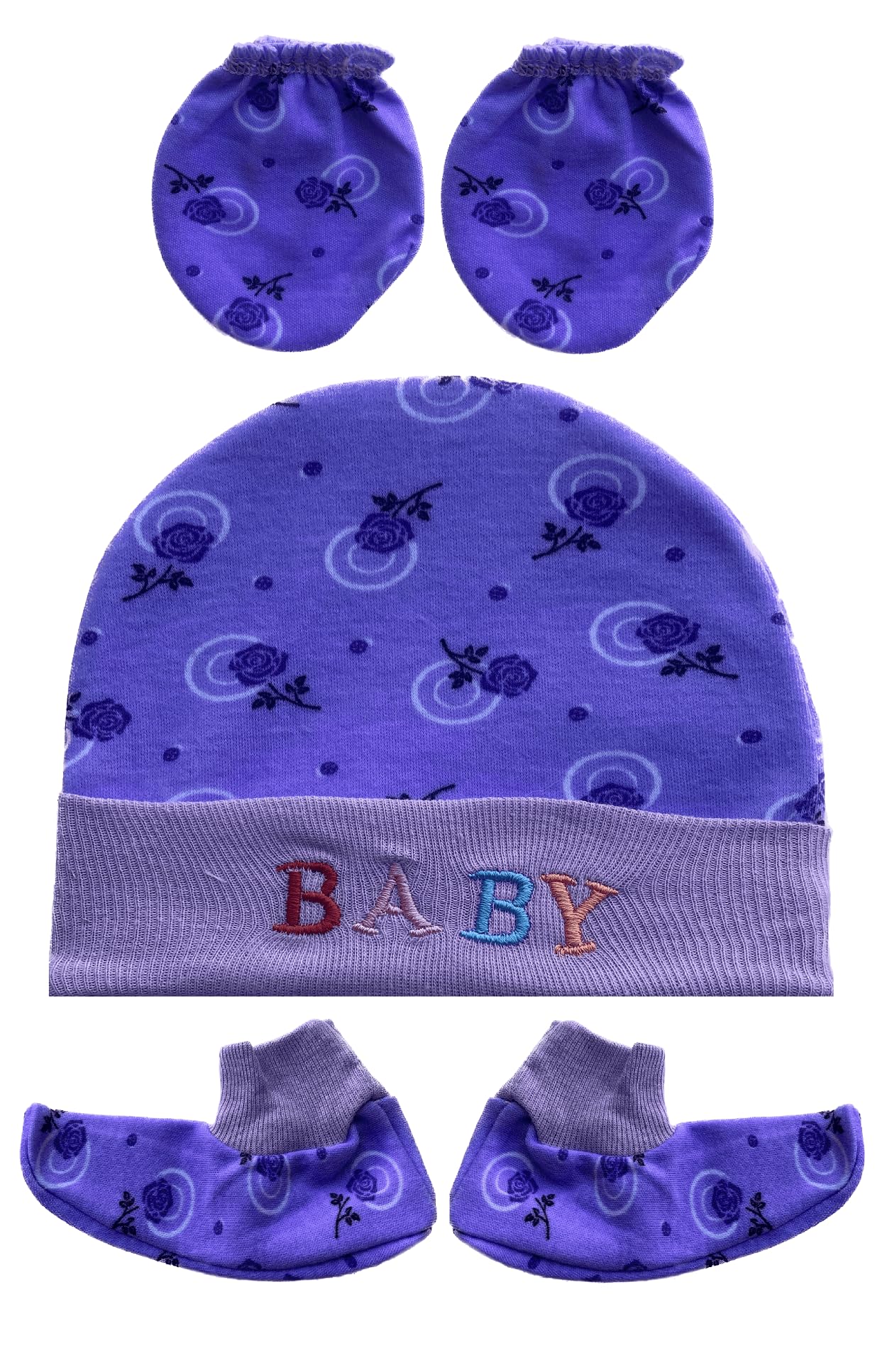 Wavva® Soft Cotton Printed Mitten Gloves Cap Booty Set for New Born Baby (Assorted Colours,0-6 Months) Multicoloured Hand Gloves and Socks (1) - Image 6