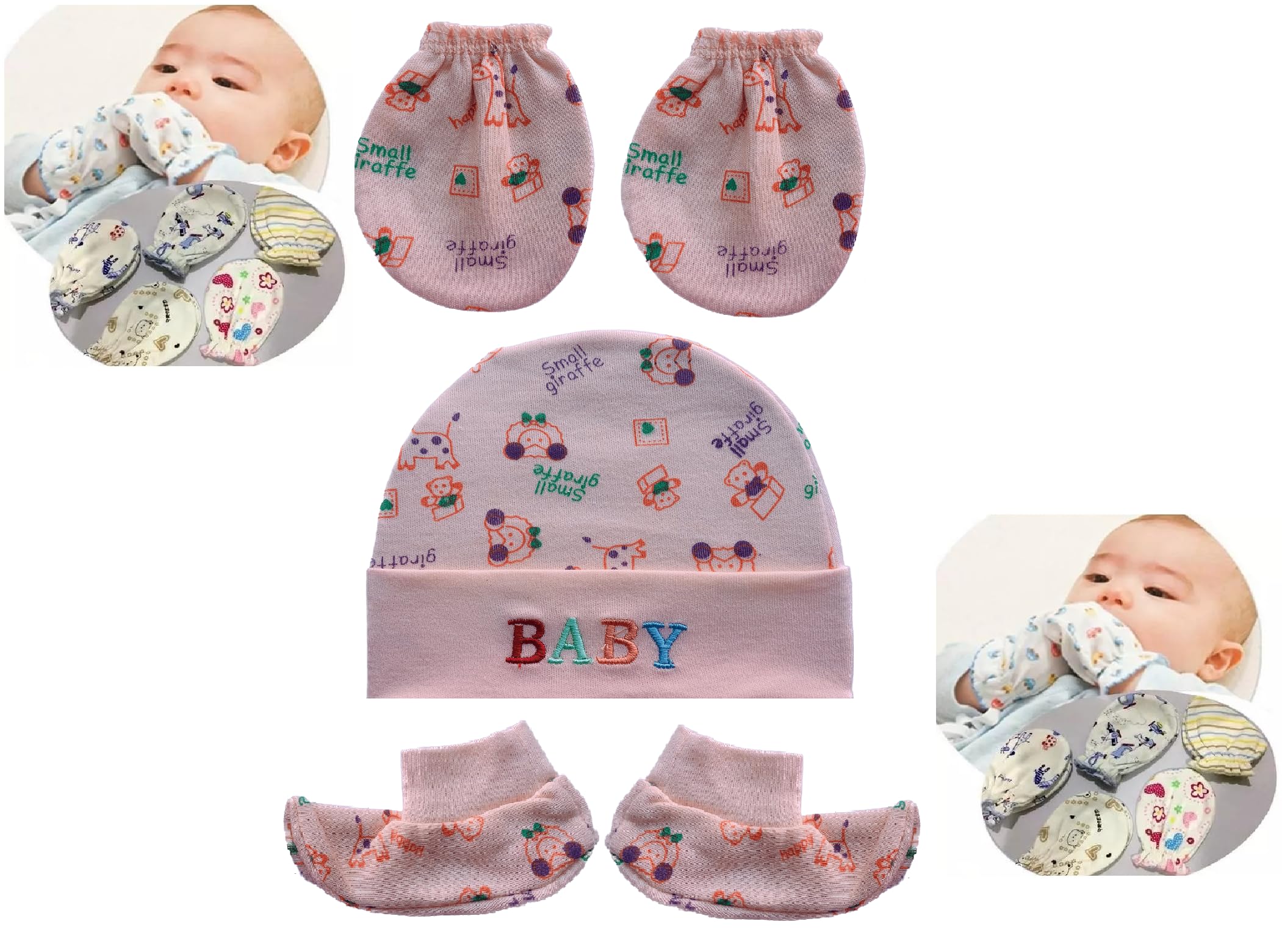 Wavva® Soft Cotton Printed Mitten Gloves Cap Booty Set for New Born Baby (Assorted Colours,0-6 Months) Multicoloured Hand Gloves and Socks (1) - Image 8